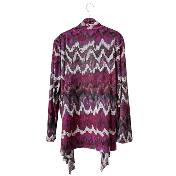 Krazy Kat Open Cardigan Sweater Women's Size XL Purple Print Long Sleeve Draped - Picture 3 of 6